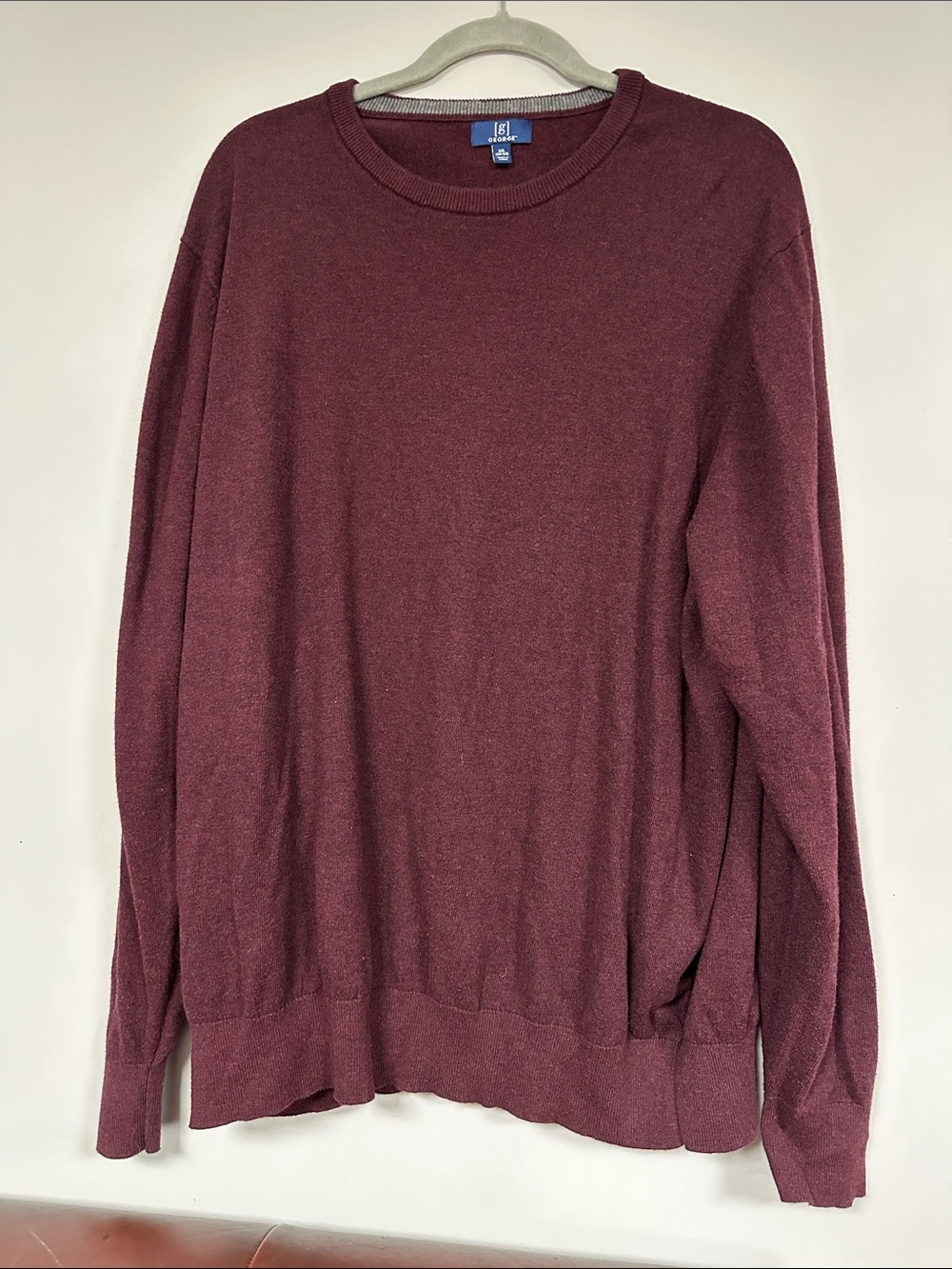 Mens George Soft Sweater  Pullover Maroon / Plum Long Sleeve Cotton Blend 2XL
